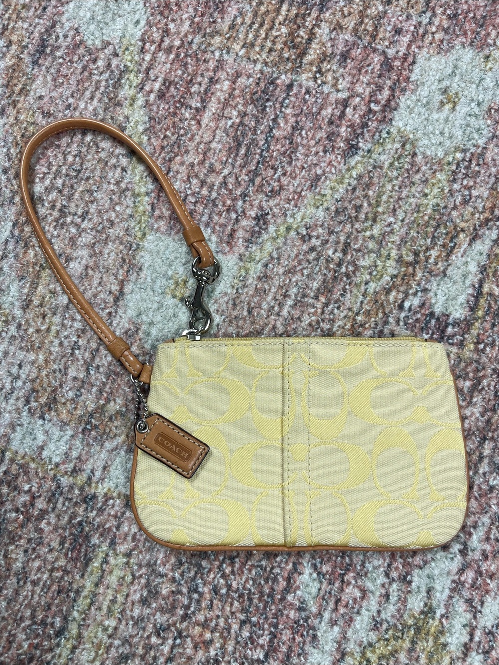 Coach Signature Canvas Wristlet Clutch Butter Yellow Zip Pouch Vintage